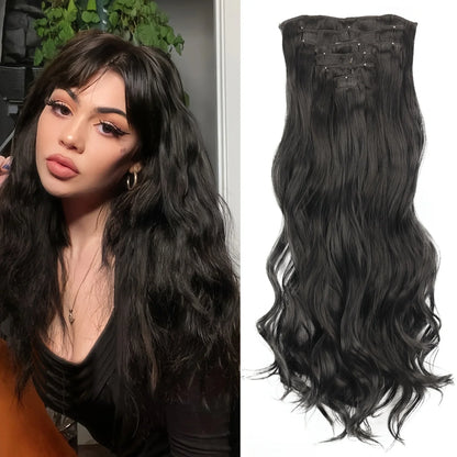 Women’s 7Pcs Hair Extensions with 16 Clips – Natural Black Straight Ombre Hairpiece