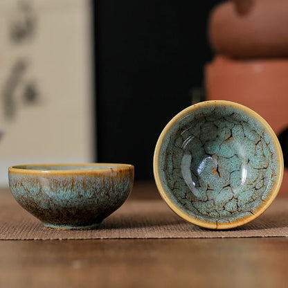 45ml Household Ceramic Teacup – Kiln Change Satin Blue Master Cup for Tea Tasting & Jianzhan Teahouse Teaware