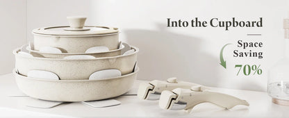 DONNOR Safe Nonstick Kitchen Cookware Set - Oven Safe Pots and Pans with Removable Handles