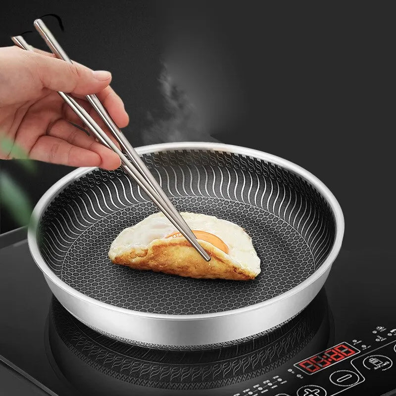 Tri-Ply 316 Stainless Steel Wok Pan with Double-Sided Honeycomb Skillet - Suitable for All Stoves