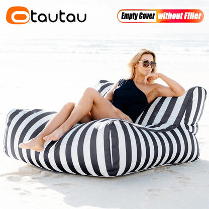 OTAUTAU Outdoor Striped Bean Bag Pouf Cover – No Filler Floating Sofa Bed for Pool, Beach & Garden Lounge