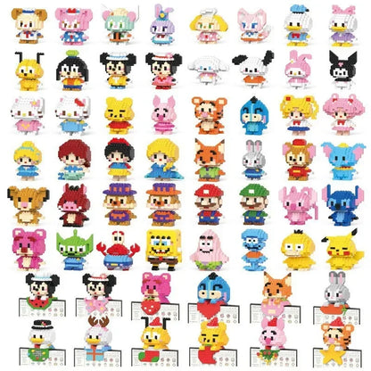 Stitch, Sanrio, and Mickey Mouse Cartoon Dolls - Micro-Particle Building Block Toys Compatible with Children's Gifts
