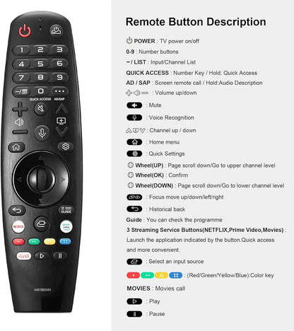 Replacement Remote Control for LG Smart TV - Voice Magic Remote with Voice Pointer for UHD, OLED, QNED LG TVs