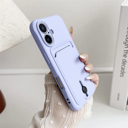 Luxury Silicone Card Holder Wallet Case for iPhone – Shockproof Camera Protection Cover for iPhone 16/15/14/13/12/11 Pro Max, XR, XS, X, 8 & 7 Plus