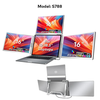 Triple Screen Portable LCD Monitor — FHD Backlit Secondary Display for Laptop with 1-Cable Connection