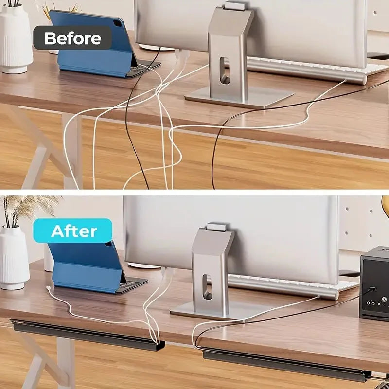 White Channel Desk Cable Organizer – No-Drill Under Desk Cable Management Tray & Protector
