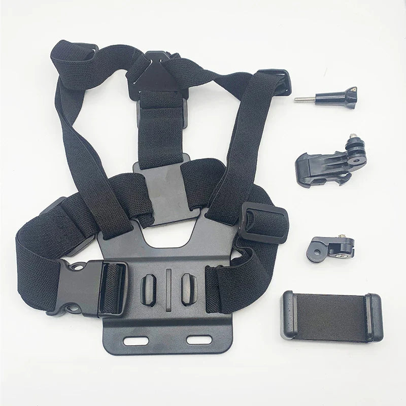 First-Person Adjustable Chest Strap Mount – Action Camera & Mobile Phone Holder for Cycling, Skiing, Outdoor Recording