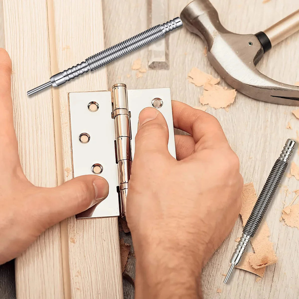 Hammerless Nail Set Spring Tool | Center Pin Punch | Spring Loaded Marking Carpenter Woodworking Drill Bit | Door Pin Removal Tool