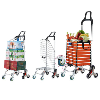 Aluminum Alloy Folding Grocery Cart – Portable Lightweight Shopping Trolley with Step Climbing for Supermarket & Food