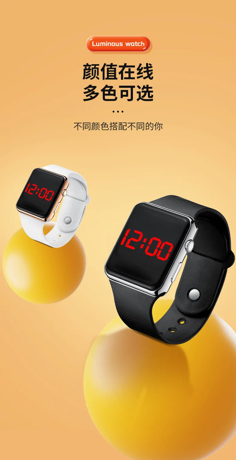 Digital LED Sport Watch – Square Electronic Wristwatch for Men & Women, Casual Silicone Fashion Watch