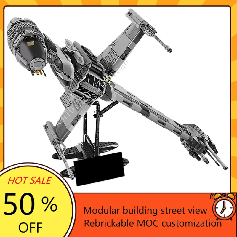 1487PCS B-Wing Starfighter MOC Space War Model – DIY Assembly Military Spaceship Toy Gift