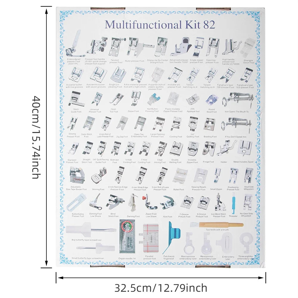 82-Piece Sewing Machine Presser Foot Set - Multifunctional Professional Accessories Kit