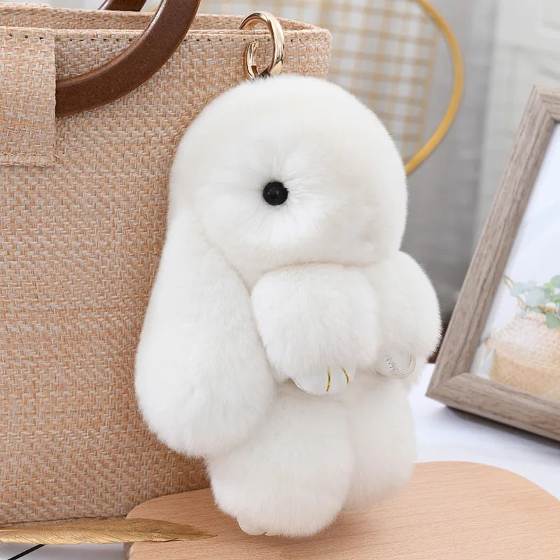 100% Natural Rex Rabbit Fur Keychain – Fluffy Bunny Bag Charm, Doll Toy & Lovely Pendant
