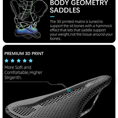 RYET Ultra Full Carbon 3D Printed Bike Saddle — 145mm Lightweight MTB Seat with High Modulus Carbon Fiber Base