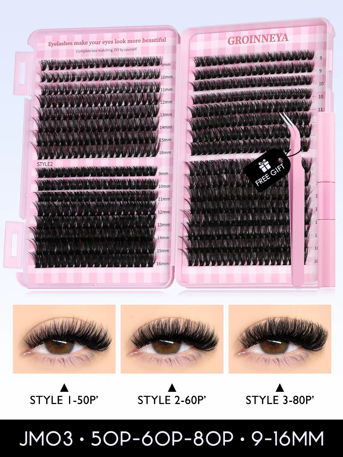 GROINNEYA Eyelash Clusters Kit – Large Capacity Wispy Individual Lashes for Natural DIY Extensions, Beginner-Friendly