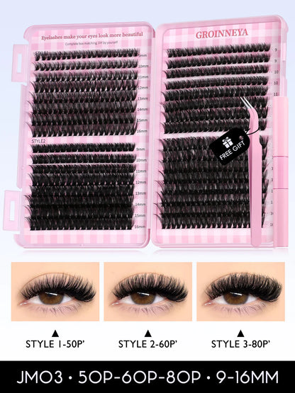 GROINNEYA Eyelash Clusters Kit – Large Capacity Wispy Individual Lashes for Natural DIY Extensions, Beginner-Friendly