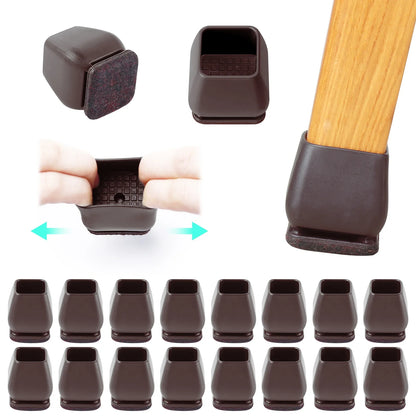 16PCS Silicone Chair Leg Pads — Non-Slip Felt Furniture Floor Protectors for Noise Reduction & Scratch Prevention
