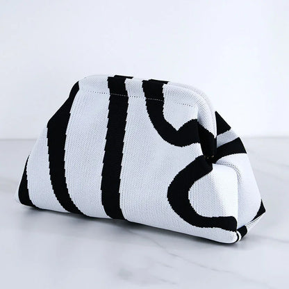 Women’s Summer Woven Crochet Clutch Bag – Ruched Cloud Dumpling Handbag, Colorblock Knit Beach Purse for Casual Use