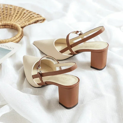 Women’s Summer Pointed Toe Chunky High Heel Pumps — Elegant Solid Ladies Sandals 2024