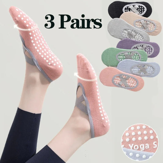 Women’s Anti-Slip Yoga Socks 1–3 Pairs – Silicone Grip Ballet Pilates Backless Breathable Sport Socks for Fitness & Dance