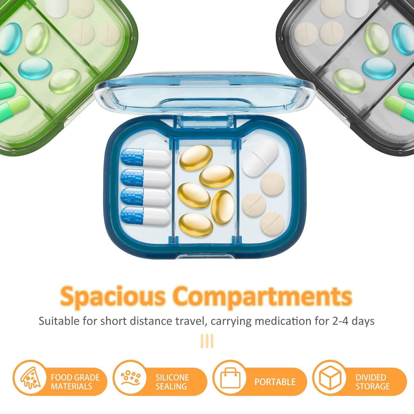 7/14/28-Day Pill Organizer – Weekly & Monthly Medicine Box with Tablet Storage, Splitter & Container Case