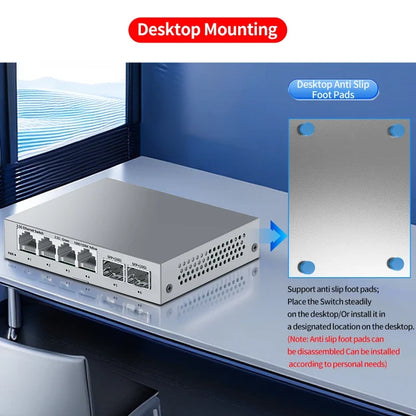 HORACO 2.5Gb Ethernet Switch - 4-Port 2.5G RJ45 with 2-Port 10G SFP+ Fanless Unmanaged Network Switch