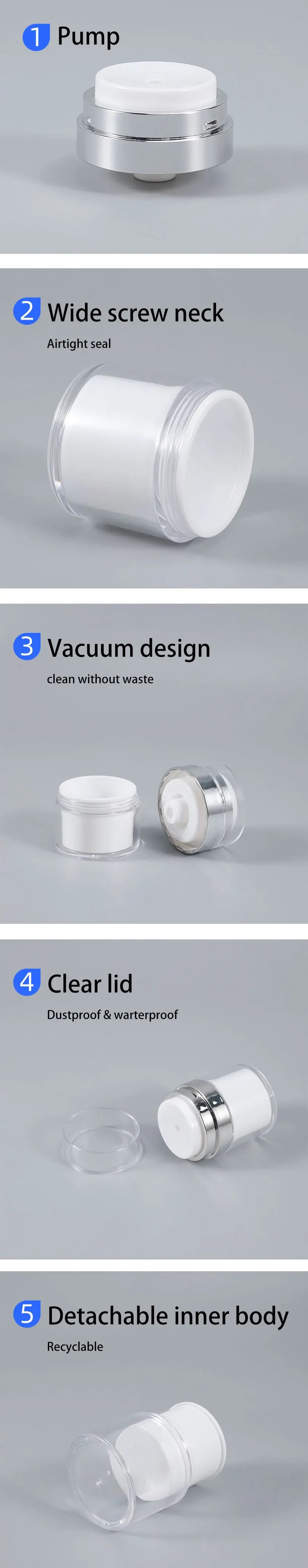 15/30/50g Empty Airless Pump Jar — Refillable Acrylic Vacuum Bottle for Makeup, Lotion & Cosmetics