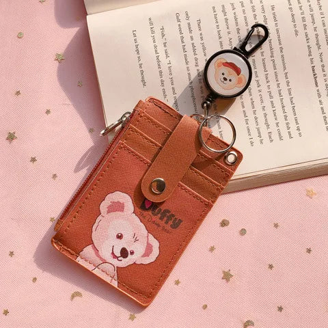 Unisex 5-Bit Badge Reel Business Card Holder with PU Neck Strap & Coin Purse – ID, Bus & IC Card Lanyard