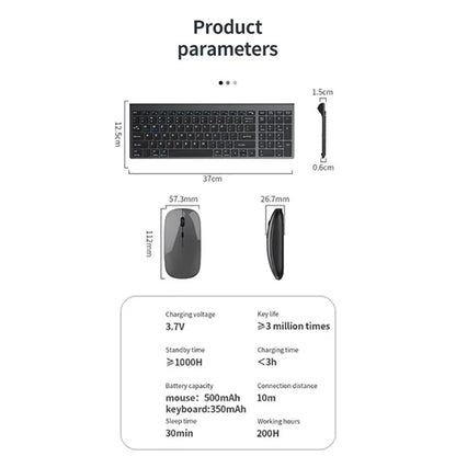 Jomaa Slim Bluetooth Rechargeable Keyboard and Mouse Set – 2.4G USB Wireless Combo for Laptop & Computer