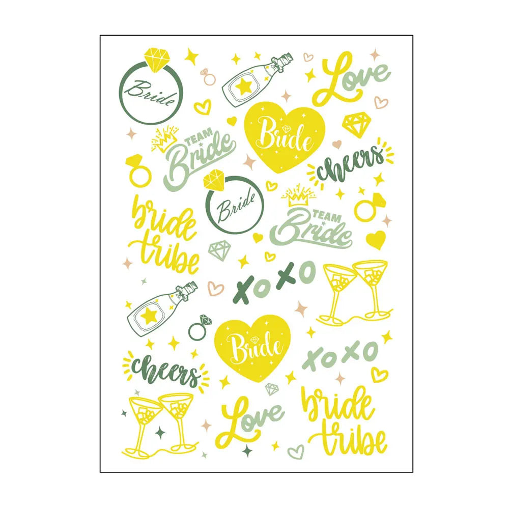 Waterproof Gold Foil Temporary Tattoo Stickers – Crown & Ring Bridal Party Body Art Decals