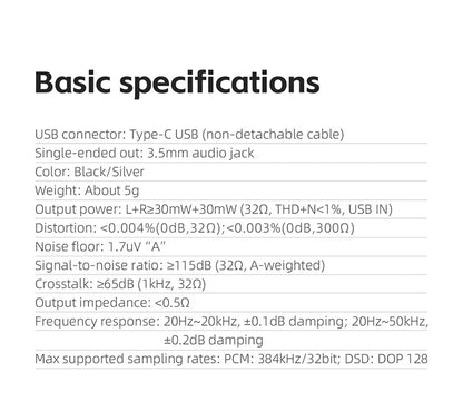 FIIO JadeAudio JA11 USB-C to 3.5mm Headphone Adapter — Hi-Res DAC Audio Cable for Phones