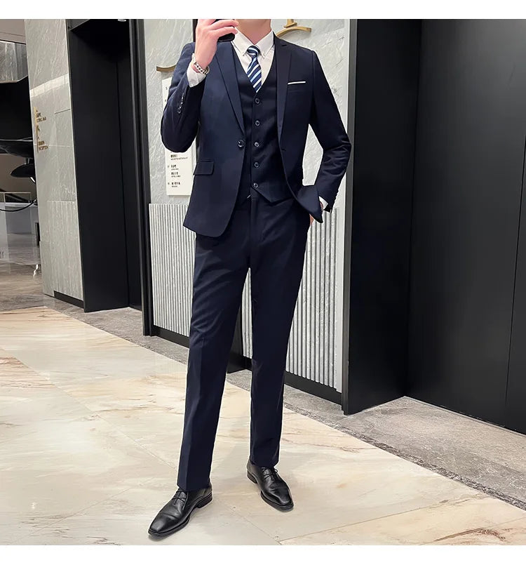 High-Quality Men’s 3-Piece Suit Set — Business Casual & Wedding Outfit (Jacket + Vest + Trousers), 2024 Fashion Banquet, Sizes S-6XL