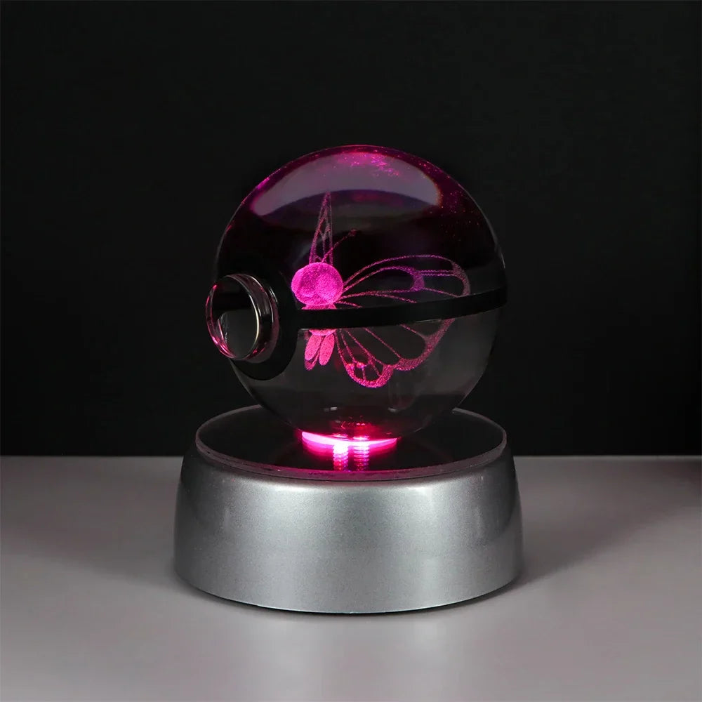 Pokémon 3D Crystal Ball LED Night Light – Pikachu Gengar Eevee Mewtwo Pokéball Base Lamp Kids Birthday & Home Decor Gift