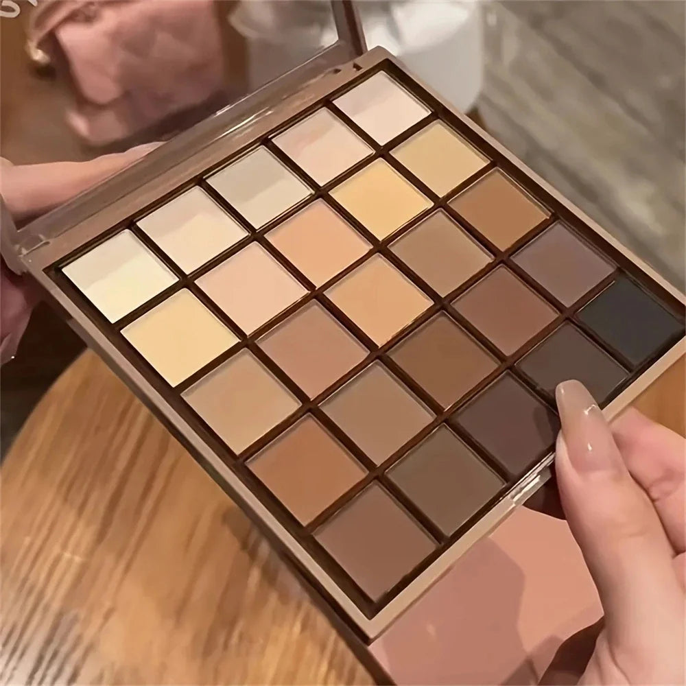 25-Color Eyeshadow Palette – Neutral Gray & Brown Earth Tones, Coffee & Chocolate Style for Natural Multi-Functional Makeup
