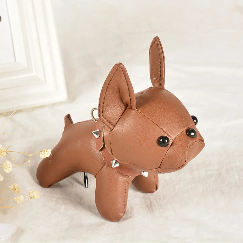 Punk French Bulldog PU Leather Dog Keychain — Fashion Bag Charm for Women Car Key Ring