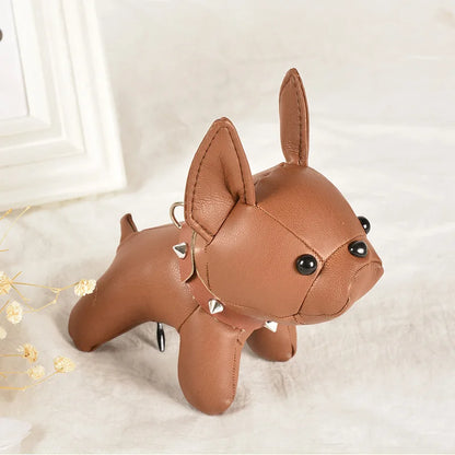 Punk French Bulldog PU Leather Dog Keychain — Fashion Bag Charm for Women Car Key Ring