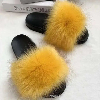 Summer Faux Fur Slippers for Women – Indoor Plush Furry Slides, Fluffy Flip Flops & Casual House Shoes