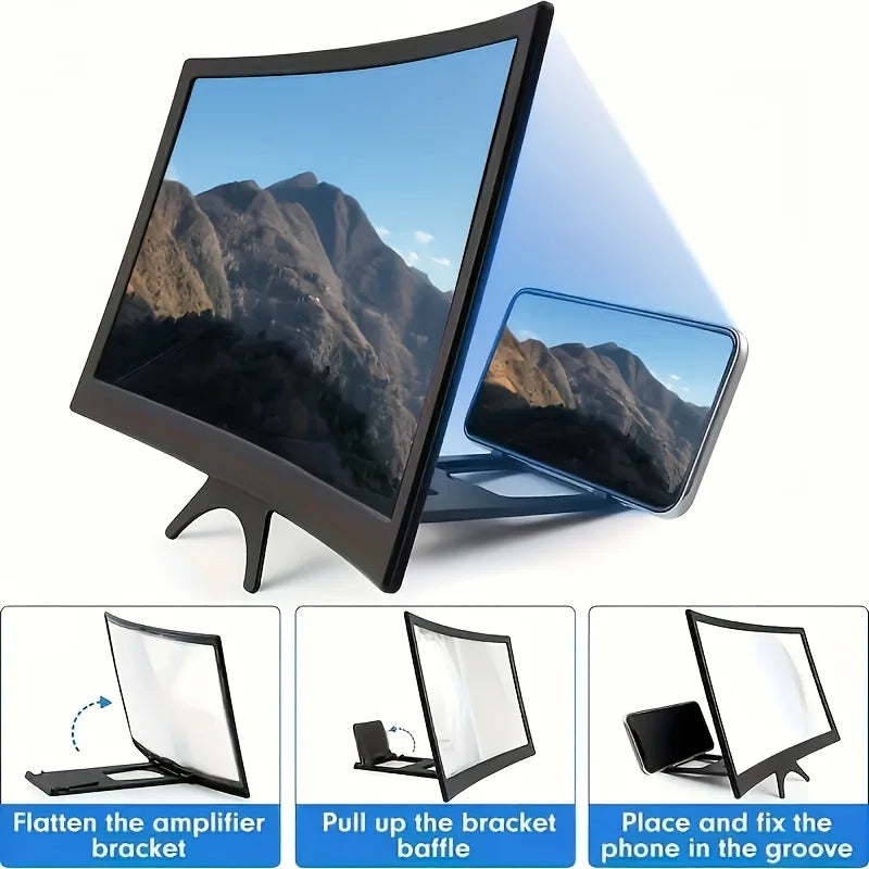 12 Inch 3D Phone Screen Magnifier Stand – Ultra HD with Anti-Glare & Blue Light Filter, Portable Personal Cinema for Movies