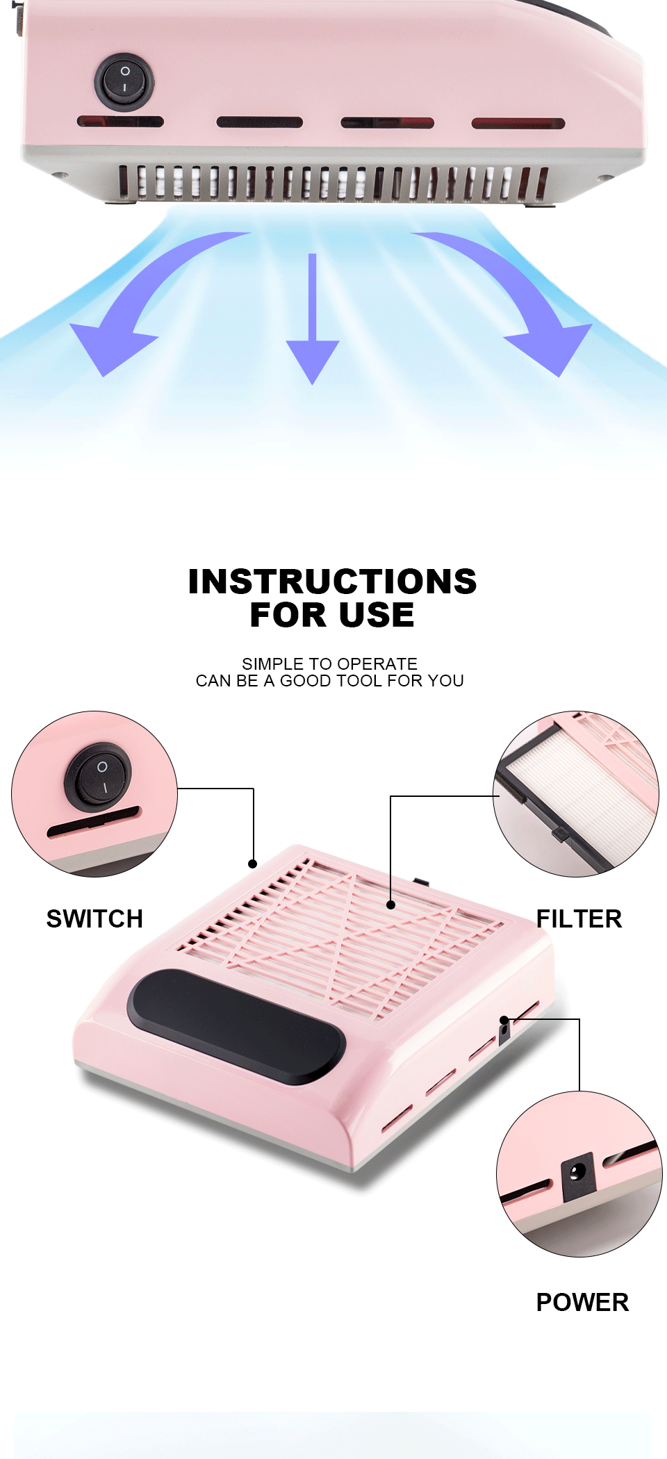 Nail Dust Collector – Powerful Manicure Vacuum Cleaner with Filter, Nail Extractor Fan for Nail Art Tools