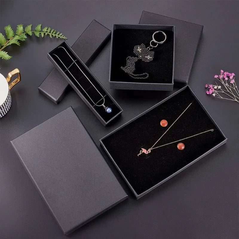 6-Pack Black Necklace Gift Boxes — 7.8x5x1.2" Kraft Cardboard Jewelry Boxes with Sponge for Necklace & Earrings, Mother’s Day Gift