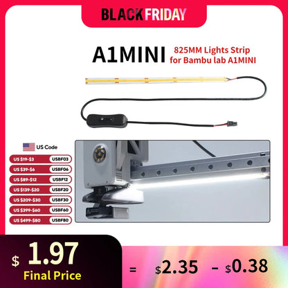 LED Light Strip for Bambu Lab A1/A1 Mini - Super Bright Ra95 24V Fill Light - Essential 3D Printer Accessories