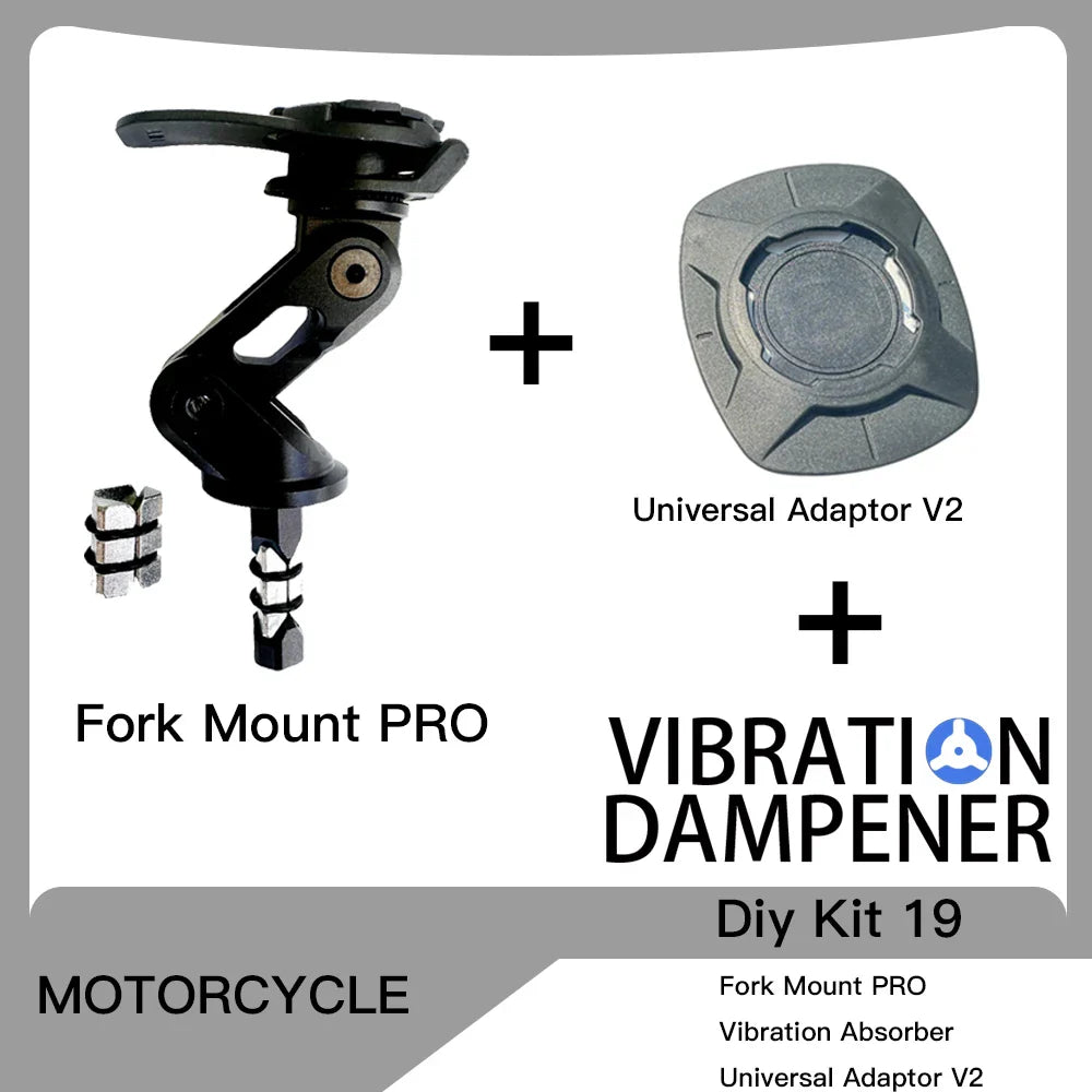 Motorcycle Handlebar Stem Fork Phone Mount — Vibration Dampener with MAG Universal Adapter, Wireless Charger & Mirror Brake Compatible