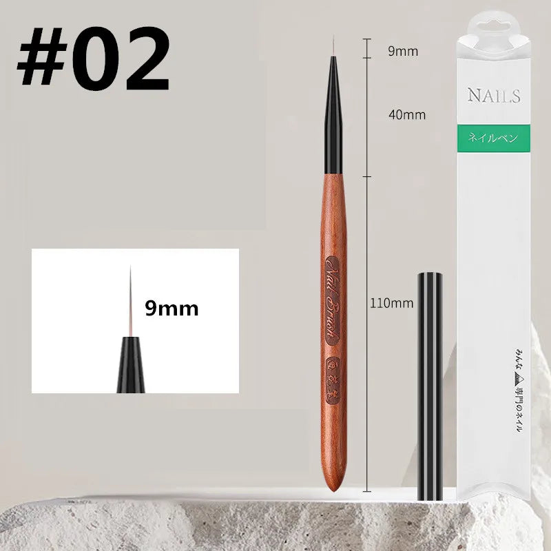 Sandalwood Handle Nail Art Brush Set – Gradient Blooming UV Gel Liner & Flower Drawing Tools for Stripes & Nail Painting