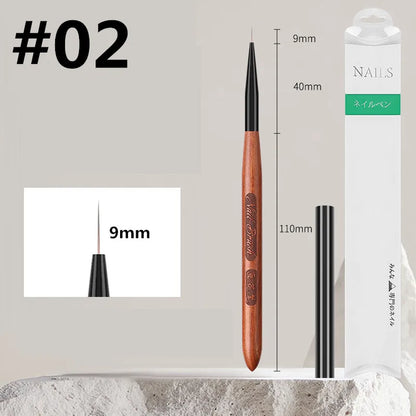 Sandalwood Handle Nail Art Brush Set – Gradient Blooming UV Gel Liner & Flower Drawing Tools for Stripes & Nail Painting