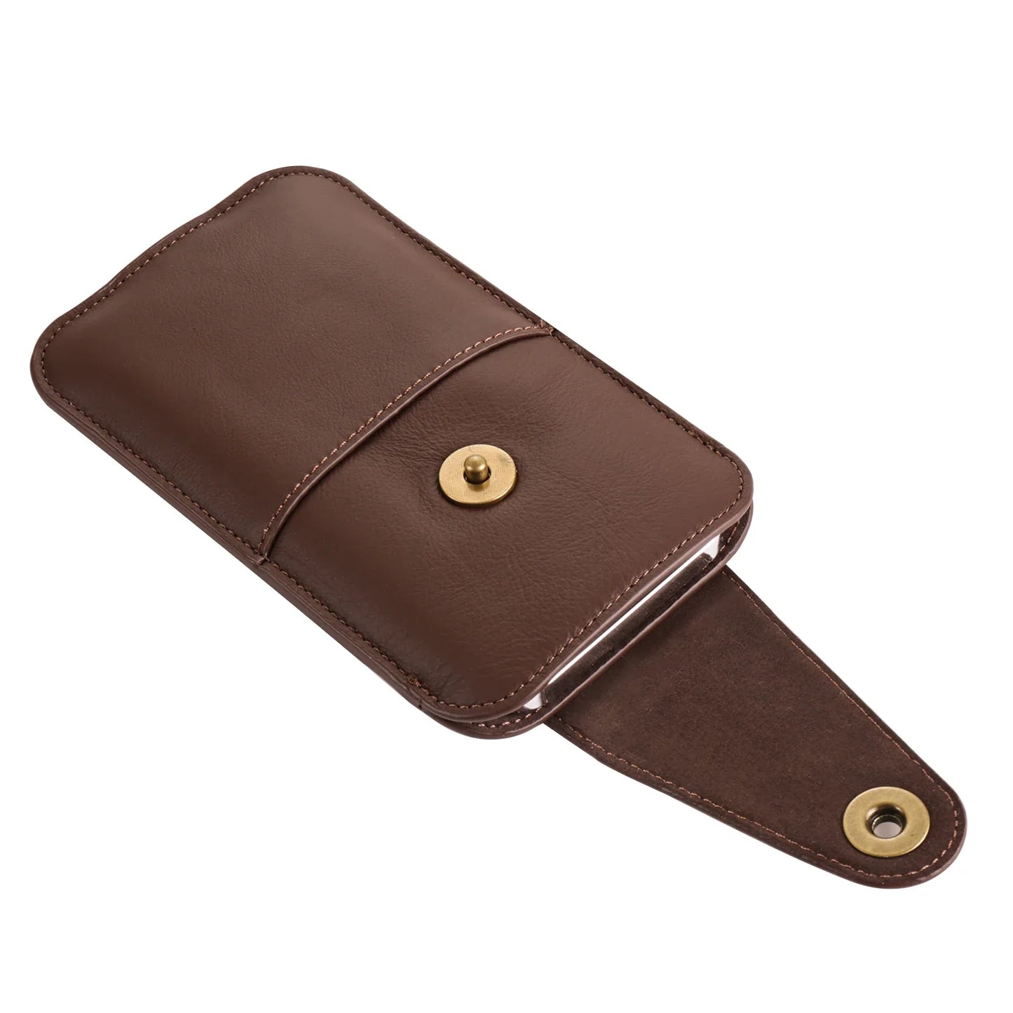 Genuine Cow Leather Phone Pouch – Men’s Waist Bag Holster for iPhone 7 to 16 Pro Max
