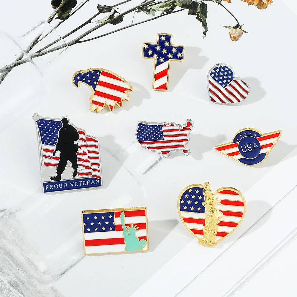 USA Flag Lapel Pin – Cute Coat of Arms & American Map Brooch, National Emblem Button Badge