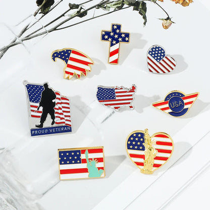 USA Flag Lapel Pin – Cute Coat of Arms & American Map Brooch, National Emblem Button Badge