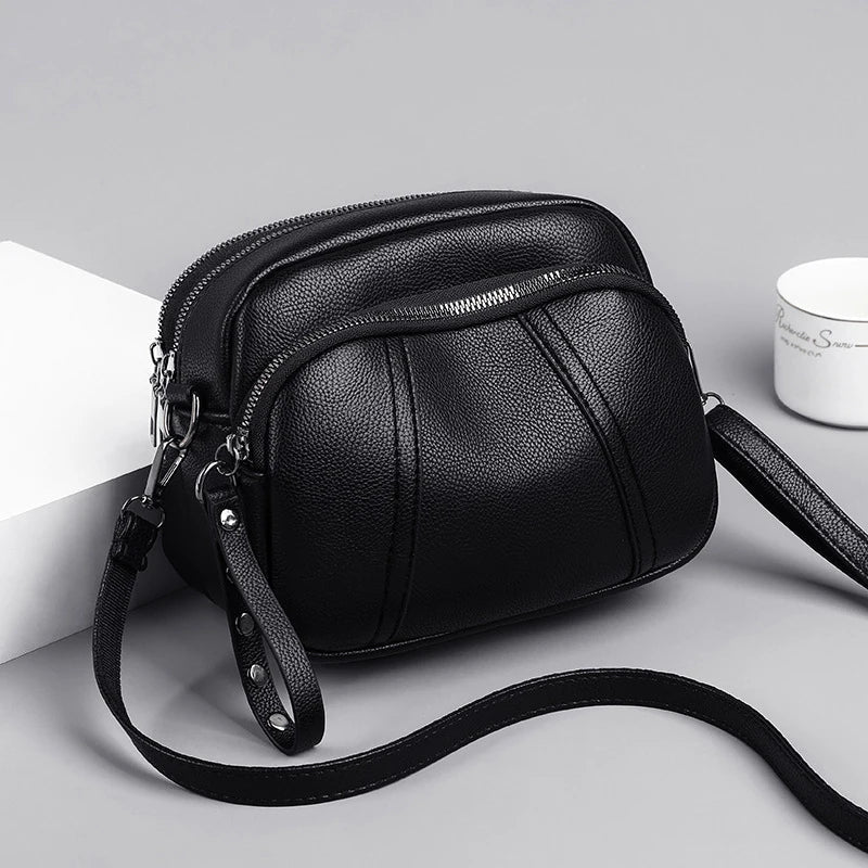 Women's Rivet Zipper Crossbody Bag – Solid Color Soft Leather Mobile Phone Shoulder Purse