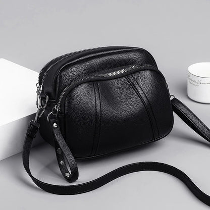 Women's Rivet Zipper Crossbody Bag – Solid Color Soft Leather Mobile Phone Shoulder Purse