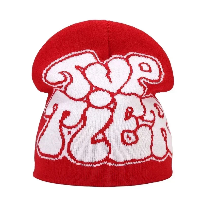 Y2K Letter Knitted Beanie Cap – Unisex Winter Autumn Warm Ski Skullcap, Hip Hop Streetwear Ear Cover Hat for Men & Women